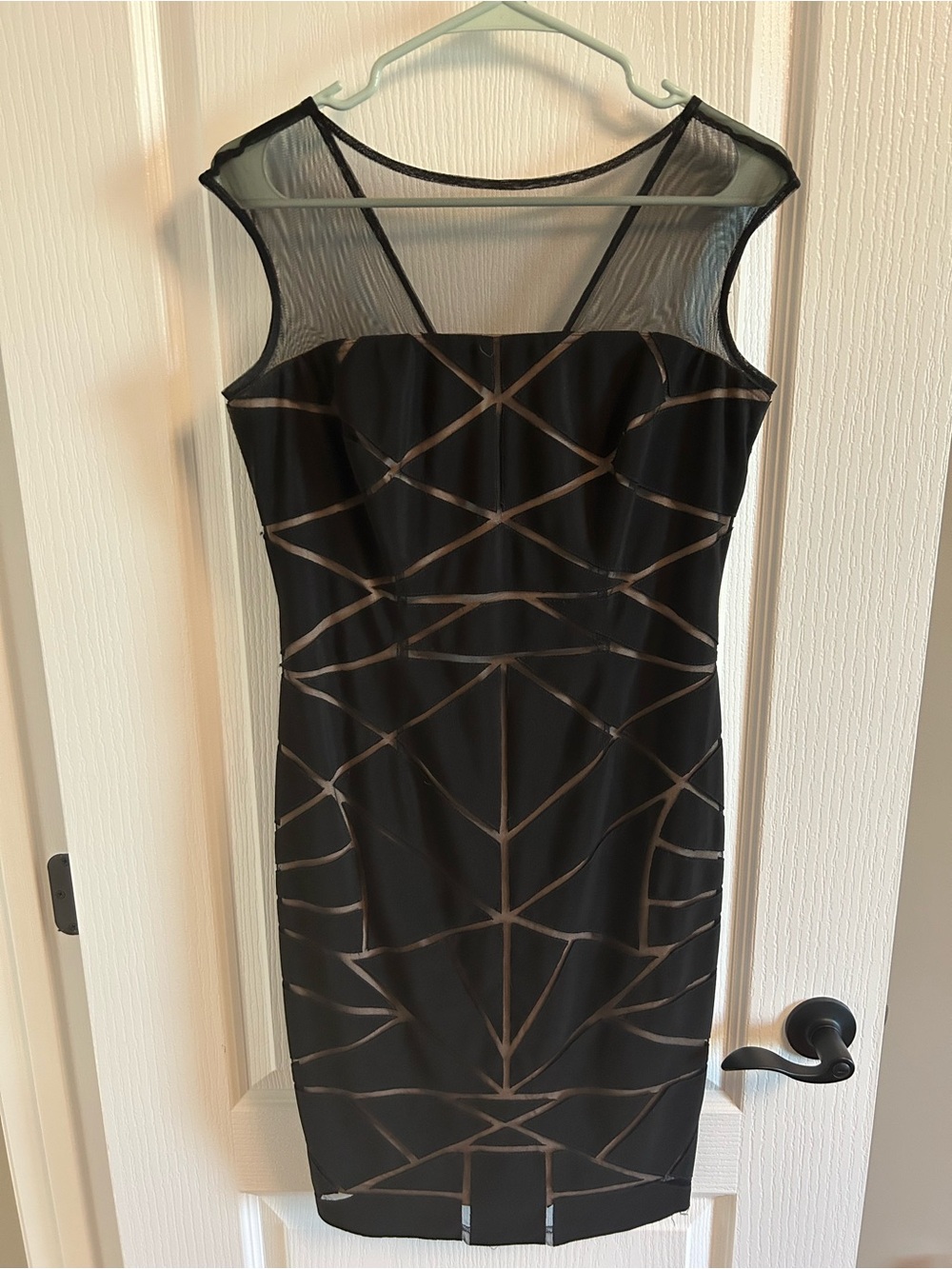 Boutique 9 Black Midi Dress with Taupe Geometric Trim